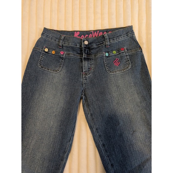 Rocawear Y2K Jeans Girls Size 16 Bootcut Blue Denim Embellished Pockets - Picture 2 of 5